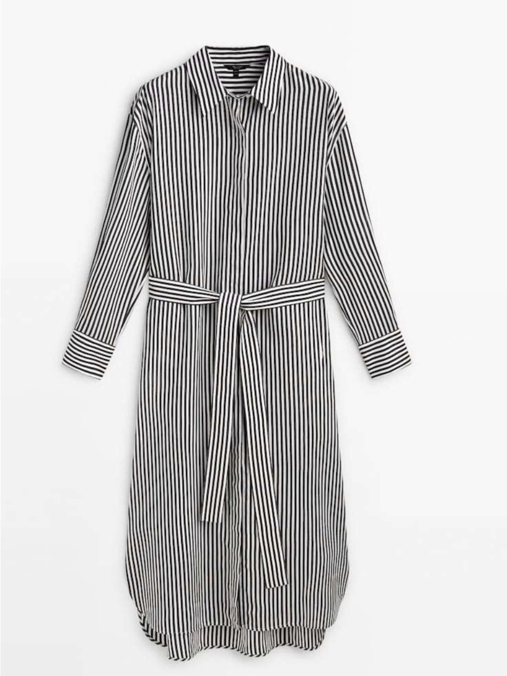 Massimo Dutti Striped Tie-Waist Shirt Dress in Black and White size L